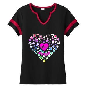 Love Nursing Rainbow Heart Collage Ladies Halftime Notch Neck Tee