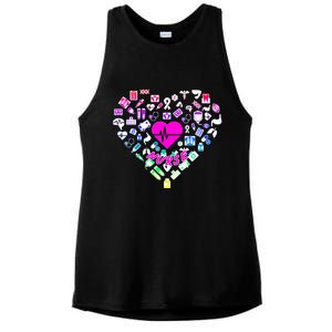 Love Nursing Rainbow Heart Collage Ladies PosiCharge Tri-Blend Wicking Tank