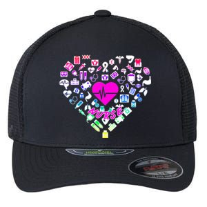 Love Nursing Rainbow Heart Collage Flexfit Unipanel Trucker Cap