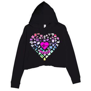 Love Nursing Rainbow Heart Collage Crop Fleece Hoodie