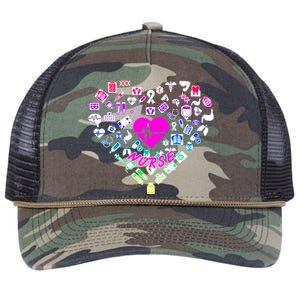 Love Nursing Rainbow Heart Collage Retro Rope Trucker Hat Cap