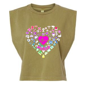 Love Nursing Rainbow Heart Collage Garment-Dyed Women's Muscle Tee