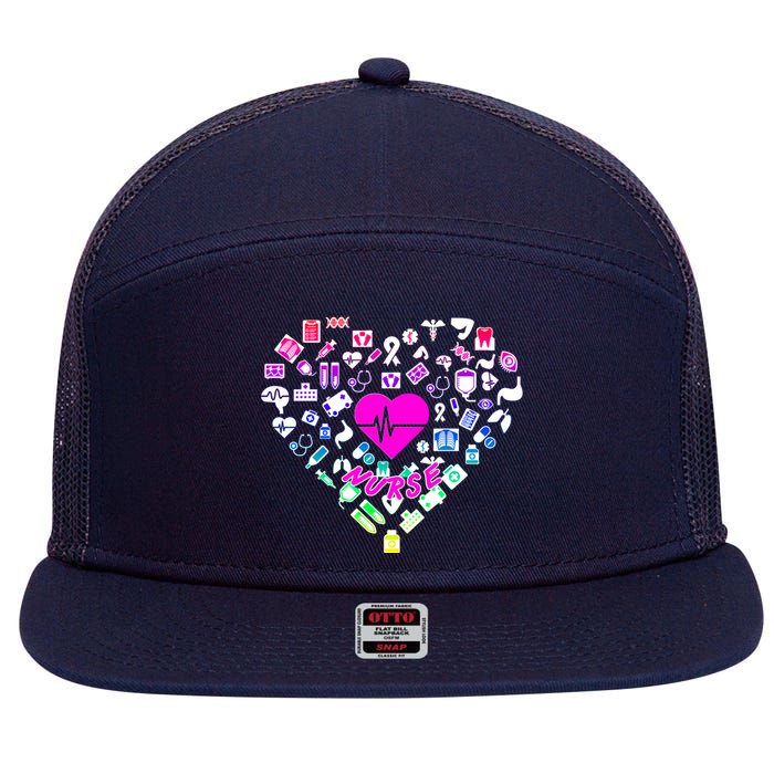 Love Nursing Rainbow Heart Collage 7 Panel Mesh Trucker Snapback Hat