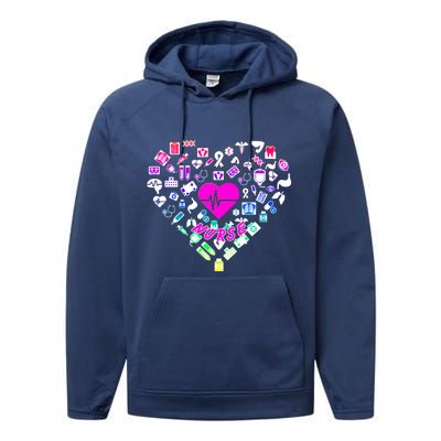 Love Nursing Rainbow Heart Collage Performance Fleece Hoodie