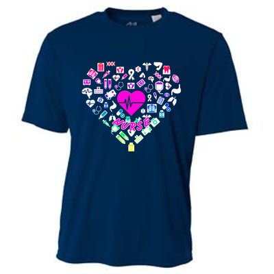 Love Nursing Rainbow Heart Collage Cooling Performance Crew T-Shirt