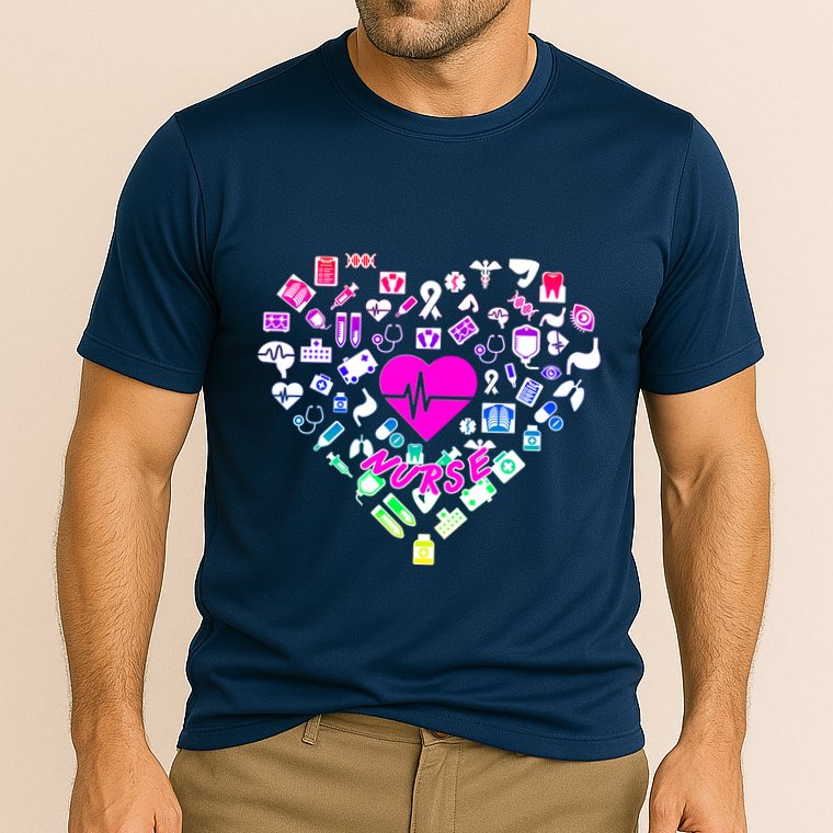 Love Nursing Rainbow Heart Collage Cooling Performance Crew T-Shirt