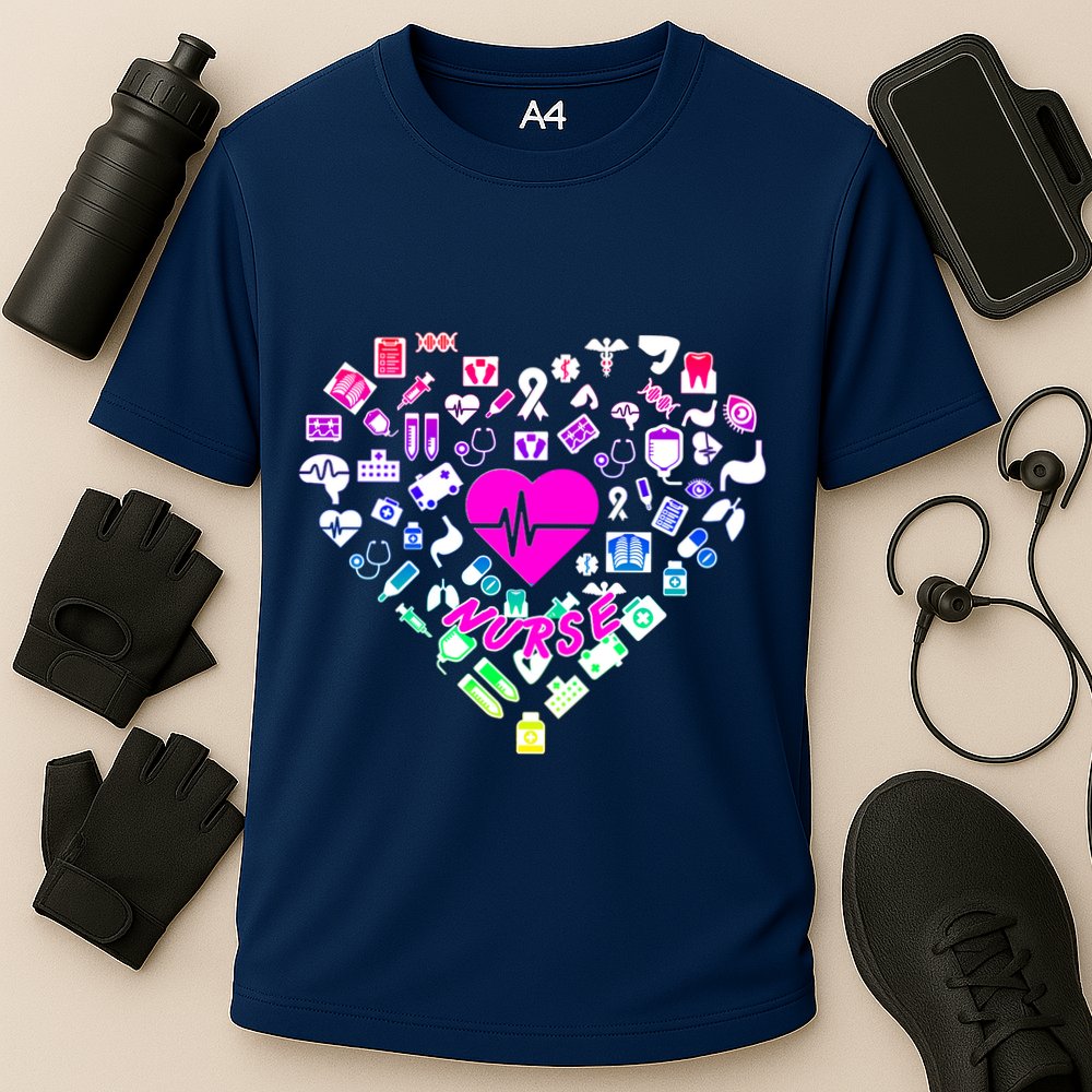 Love Nursing Rainbow Heart Collage Cooling Performance Crew T-Shirt