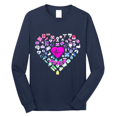 Love Nursing Rainbow Heart Collage Long Sleeve Shirt