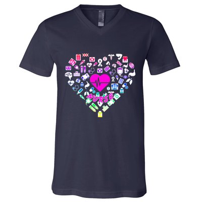 Love Nursing Rainbow Heart Collage V-Neck T-Shirt