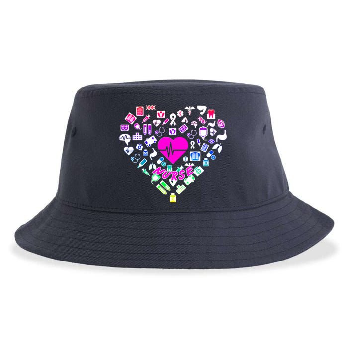 Love Nursing Rainbow Heart Collage Sustainable Bucket Hat