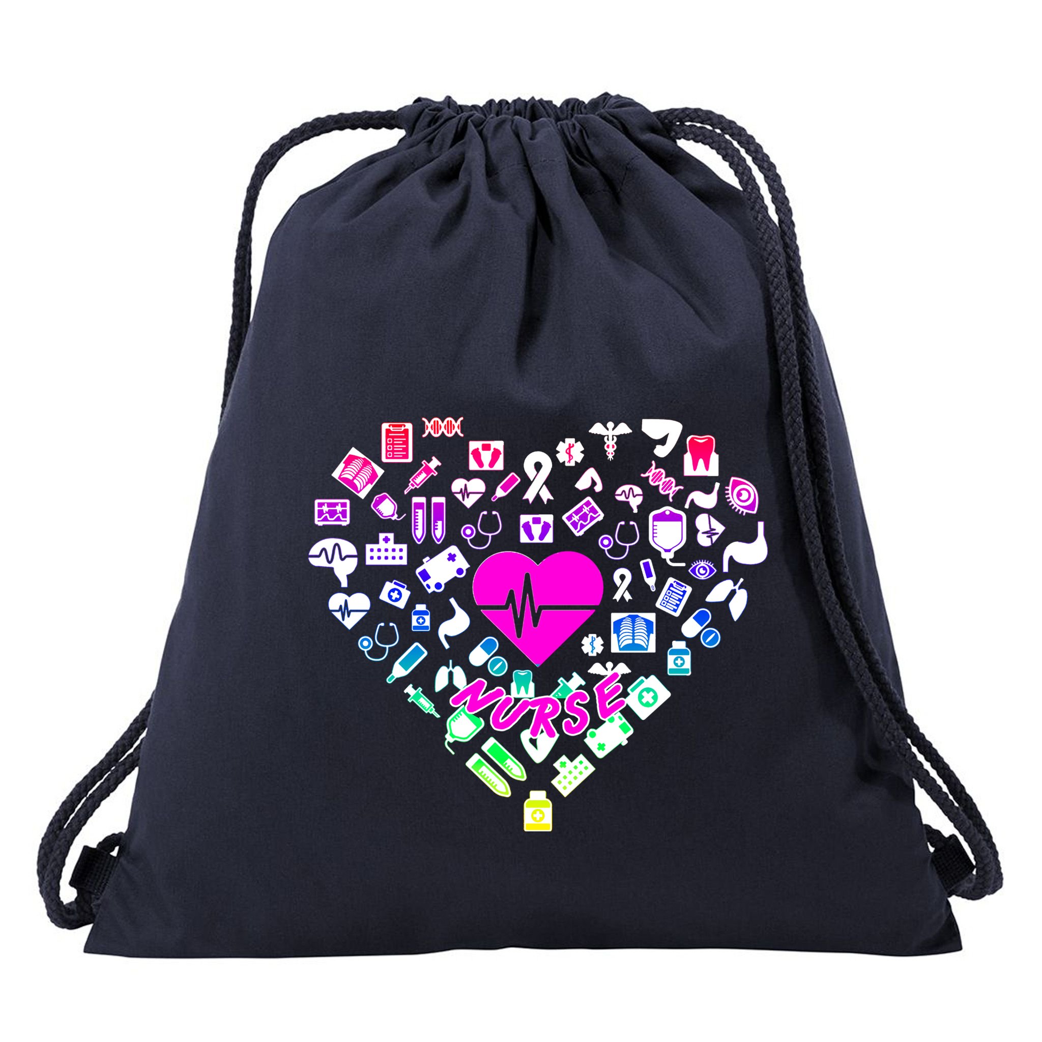 Love Nursing Rainbow Heart Collage Drawstring Bag