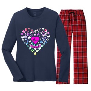 Love Nursing Rainbow Heart Collage Women's Long Sleeve Flannel Pajama Set 