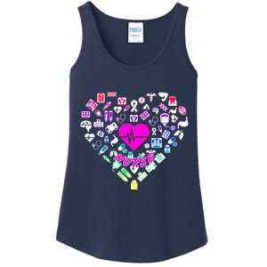 Love Nursing Rainbow Heart Collage Ladies Essential Tank