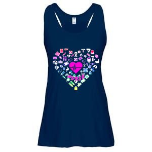 Love Nursing Rainbow Heart Collage Ladies Essential Flowy Tank