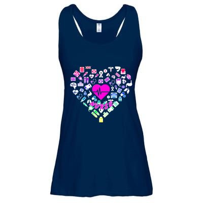 Love Nursing Rainbow Heart Collage Ladies Essential Flowy Tank