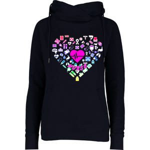 Love Nursing Rainbow Heart Collage Womens Funnel Neck Pullover Hood