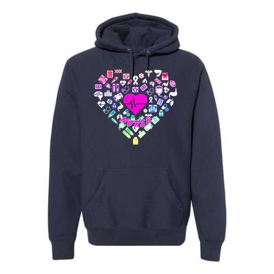 Love Nursing Rainbow Heart Collage Premium Hoodie