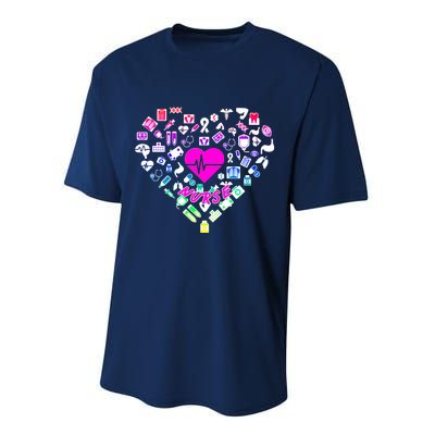 Love Nursing Rainbow Heart Collage Performance Sprint T-Shirt