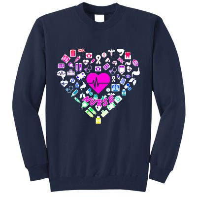 Love Nursing Rainbow Heart Collage Tall Sweatshirt