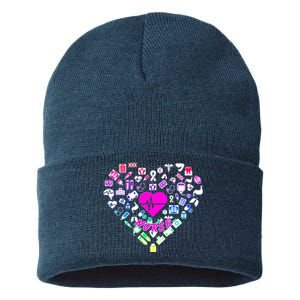 Love Nursing Rainbow Heart Collage Sustainable Knit Beanie