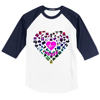 Love Nursing Rainbow Heart Collage Baseball Sleeve Shirt