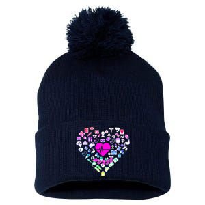 Love Nursing Rainbow Heart Collage Pom Pom 12in Knit Beanie