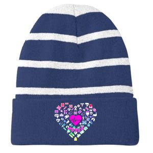 Love Nursing Rainbow Heart Collage Striped Beanie with Solid Band