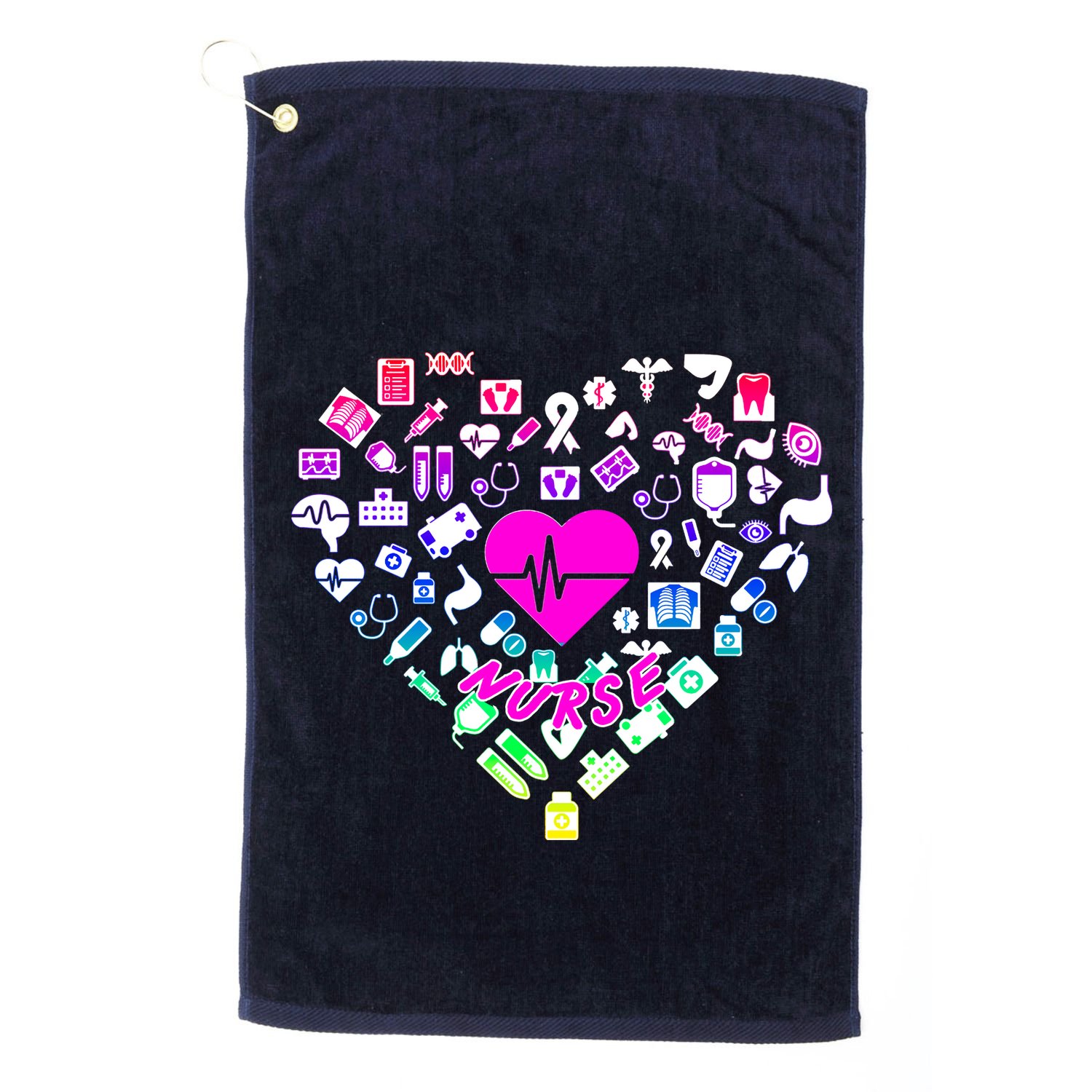 Love Nursing Rainbow Heart Collage Golf Towel