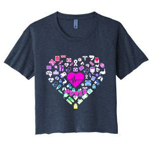 Love Nursing Rainbow Heart Collage Women's Crop Top Tee