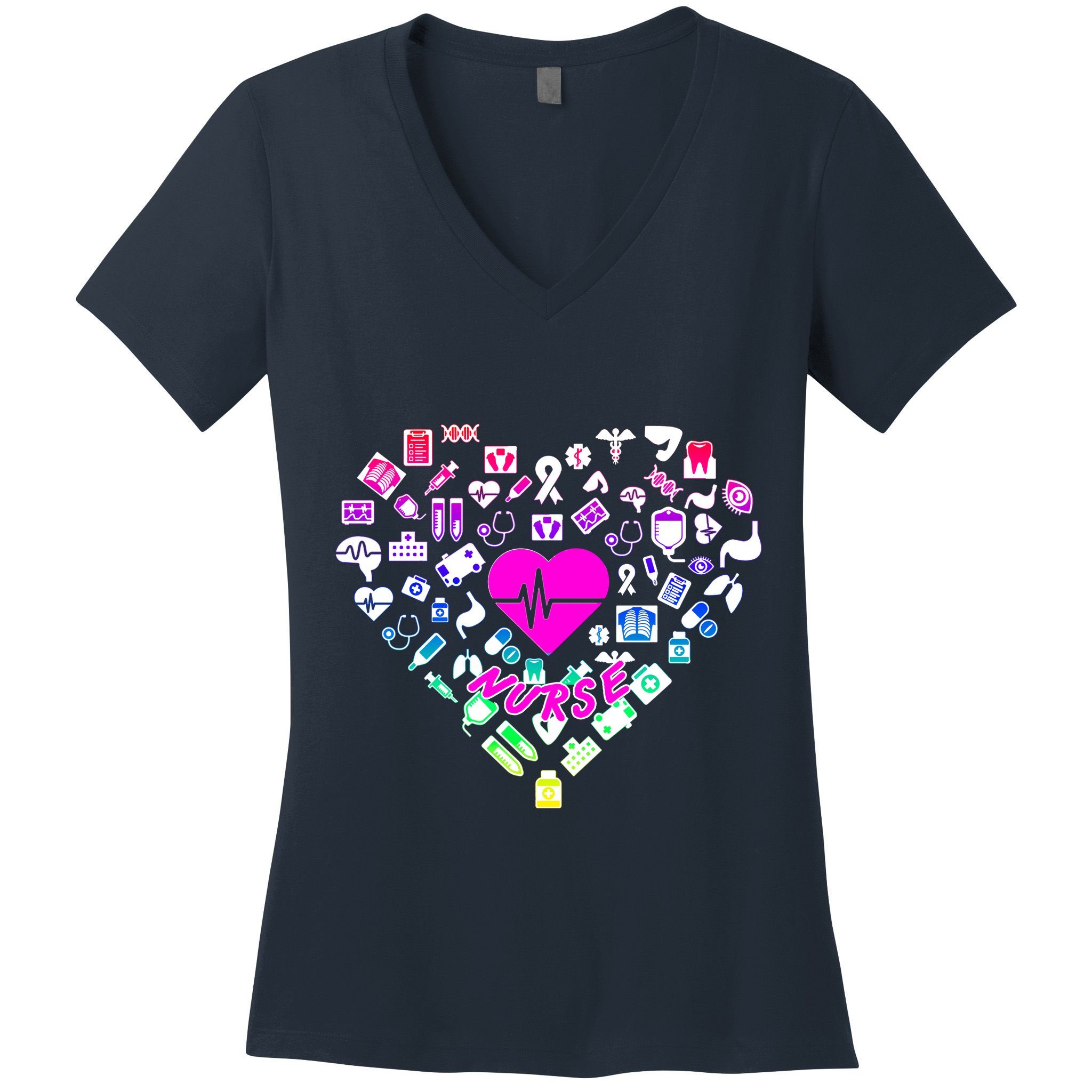 Love Nursing Rainbow Heart Collage Women's V-Neck T-Shirt