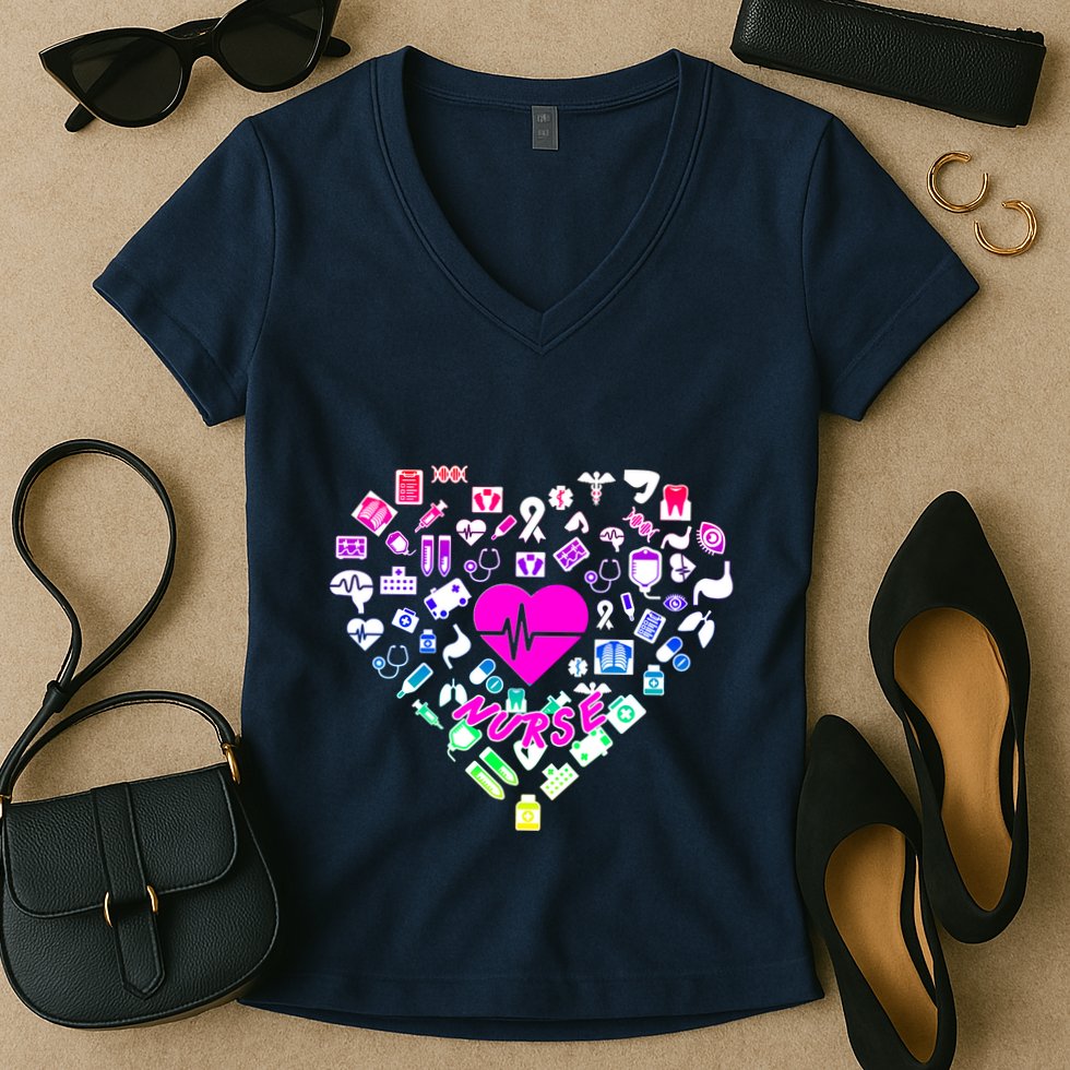 Love Nursing Rainbow Heart Collage Women's V-Neck T-Shirt