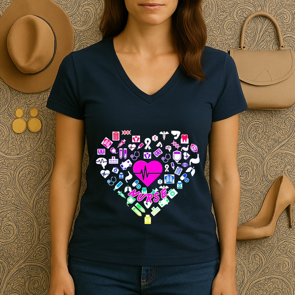 Love Nursing Rainbow Heart Collage Women's V-Neck T-Shirt