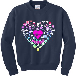 Love Nursing Rainbow Heart Collage Kids Sweatshirt