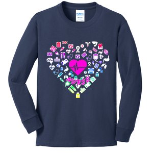 Love Nursing Rainbow Heart Collage Kids Long Sleeve Shirt