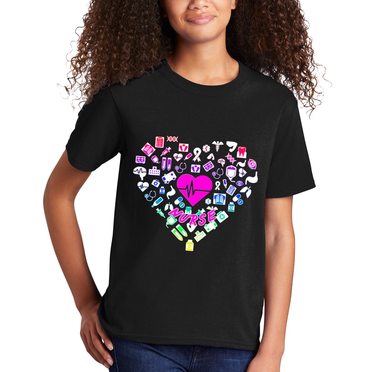 Love Nursing Rainbow Heart Collage Kids T-Shirt