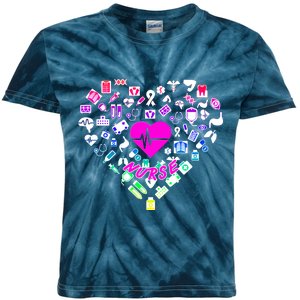 Love Nursing Rainbow Heart Collage Kids Tie-Dye T-Shirt