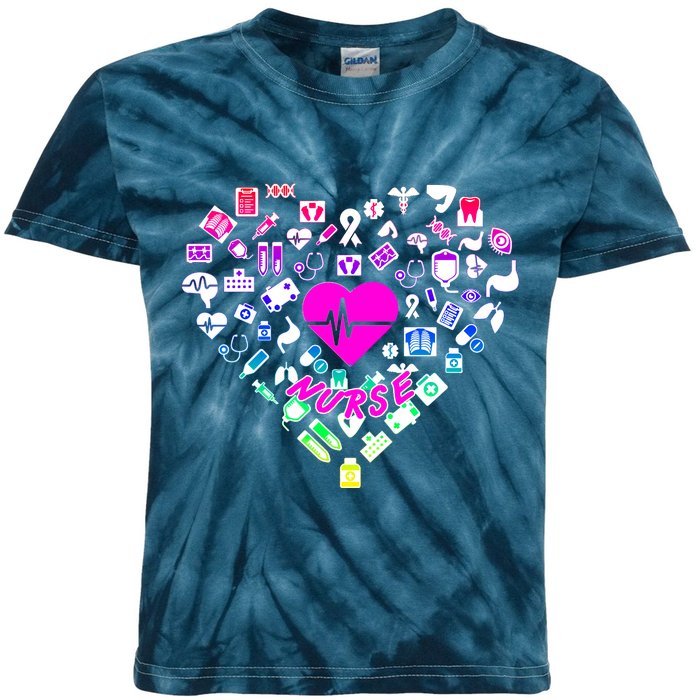 Love Nursing Rainbow Heart Collage Kids Tie-Dye T-Shirt