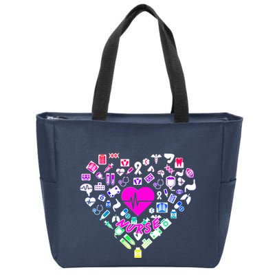 Love Nursing Rainbow Heart Collage Zip Tote Bag