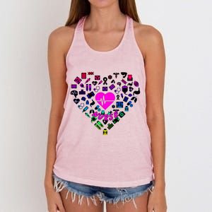 Love Nursing Rainbow Heart Collage Women's Knotted Racerback Tank