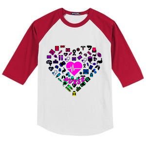 Love Nursing Rainbow Heart Collage Kids Colorblock Raglan Jersey