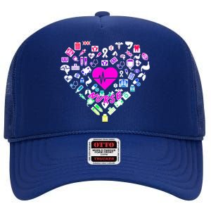 Love Nursing Rainbow Heart Collage High Crown Mesh Back Trucker Hat