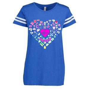 Love Nursing Rainbow Heart Collage Enza Ladies Jersey Football T-Shirt