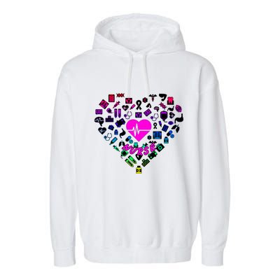 Love Nursing Rainbow Heart Collage Garment-Dyed Fleece Hoodie