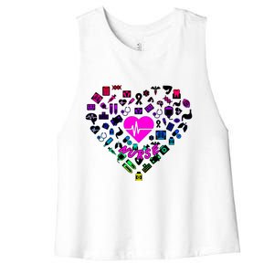 Love Nursing Rainbow Heart Collage Women's Racerback Cropped Tank