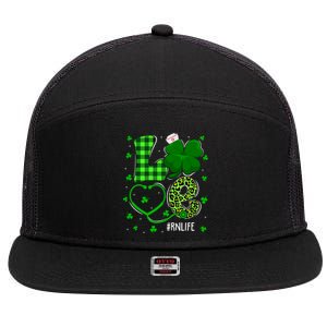 Love Nurse Stethoscope Nursing Rn Life Patricks Day Shamrock Gift 7 Panel Mesh Trucker Snapback Hat