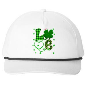 Love Nurse Stethoscope Nursing Rn Life Patricks Day Shamrock Gift Snapback Five-Panel Rope Hat