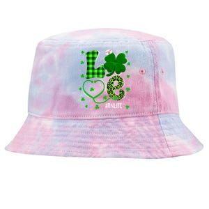 Love Nurse Stethoscope Nursing Rn Life Patricks Day Shamrock Gift Tie-Dyed Bucket Hat