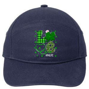 Love Nurse Stethoscope Nursing Rn Life Patricks Day Shamrock Gift 7-Panel Snapback Hat