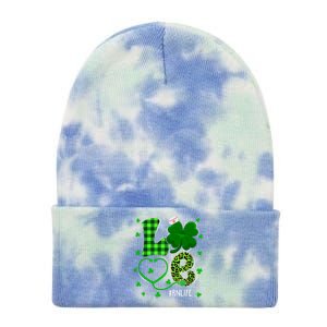 Love Nurse Stethoscope Nursing Rn Life Patricks Day Shamrock Gift Tie Dye 12in Knit Beanie