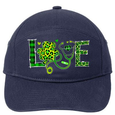 Love Nurse Stethoscope Patricks Day Shamrock Leopard Nursing Great Gift 7-Panel Snapback Hat